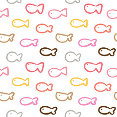 Seamless Pattern with Fish Doodle Design on White Background