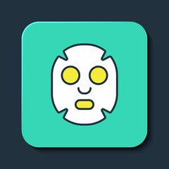 Filled outline Facial cosmetic mask icon isolated on blue background. Cosmetology, medicine and health care. Turquoise square button. Vector