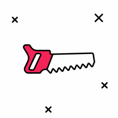 Filled outline Hand saw icon isolated on white background. Vector