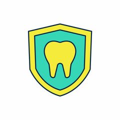 Filled outline Dental protection icon isolated on white background. Tooth on shield logo. Vector