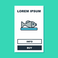 Naklejka premium Filled outline Served fish on a plate icon isolated on turquoise background. Vector