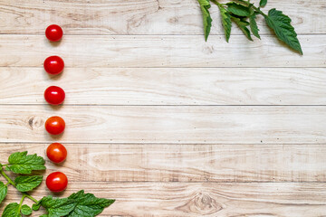 List cherry tomatoes on wooden table background - Powered by Adobe