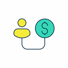Filled outline Human and money icon isolated on white background. Concept of attracting investments. Big business profit attraction and success. Vector