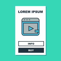 Filled outline Video advertising icon isolated on turquoise background. Concept of marketing and promotion process. Responsive ads. Social media advertising. Vector