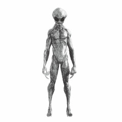 Fototapeta na wymiar Humanoid alien. Isolated on white background. Vector illustration. Doodle sketch.