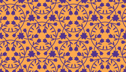 Seamless pattern with Campanula (Platycodon) flowers. Endless floral texture, cutting stencil. Vector silhouette illustration.