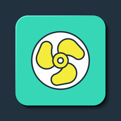 Filled outline Outboard boat motor icon isolated on blue background. Boat engine. Turquoise square button. Vector