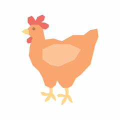 Cute cartoon red chicken with a red crest, minimalist vector illustration.