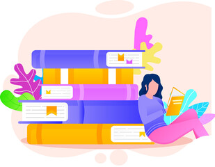 Young woman reading book, studying at home, book lovers hobby. Student resting with book, female character is fond of literature, enjoys reading, gets education