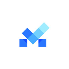 M letter with checkmark and pixel box logo design vector © senhikaristudio