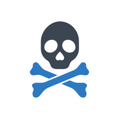 Skull and bones related vector glyph icon. Symbol of death and pirates. Skull and bones sign. Isolated on white background. Editable vector illustration