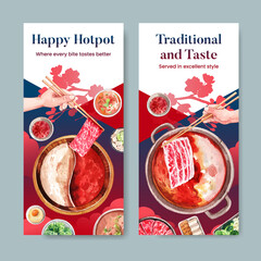 Flyer template with Chinese hotpot concept,watercolor