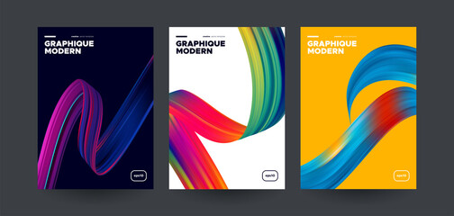 Modern brochure covers with Colorful 3d shapes. Vector illustration.