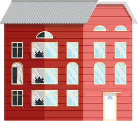 Home renovation, house before and after repair. New and old suburban cottage. Remodel construction. Old run-down house remodeled into cute traditional suburban cottage. Building maintenance service