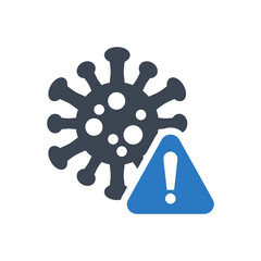 Corona virus danger related vector glyph icon. Coronavirus with warning triangle sign and exclamation mark on it. Isolated on white background. Corona virus danger sign. Editable vector illustration