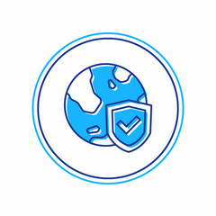 Filled outline Shield with world globe icon isolated on white background. Insurance concept. Security, safety, protection, privacy concept. Vector