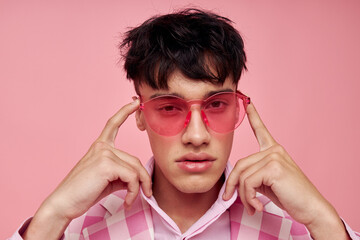 portrait of a young man pink plaid blazer fashion modern style Lifestyle unaltered