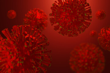 Simplified  model of coronavirus virus. 3D rendering.