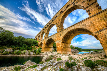 The Aqueduct Pont du Gard Crossing the Gardon River, Occitanie, France