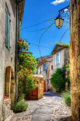 Narrow Street in the Beautiful Medieval Village of Vaison la Romaine, Provence, France - obrazy, fototapety, plakaty