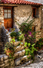 Fototapeta na wymiar Stairs and Entrance to a House in the Medieval Village of Peillon, Alpes-Maritimes, Provence, France