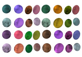 Set with watercolour dots for stickers and cards and linens and kids and gifts and linens and packaging