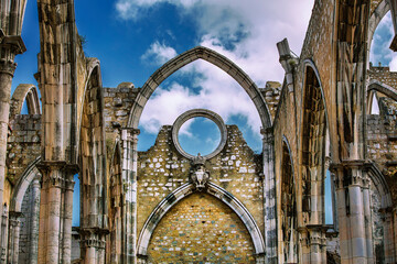 Ruins of the Gothic Church of Our Lady of Mount Carmel (Igreja do Carmo), Lisbon, Portugal - obrazy, fototapety, plakaty