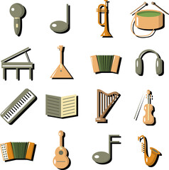 musical instruments volumetric icons with shadows