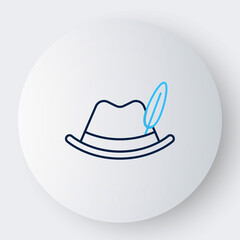 Line Oktoberfest hat icon isolated on white background. Hunter hat with feather. German hat. Colorful outline concept. Vector