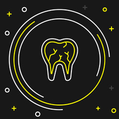 Line Broken tooth icon isolated on black background. Dental problem icon. Dental care symbol. Colorful outline concept. Vector