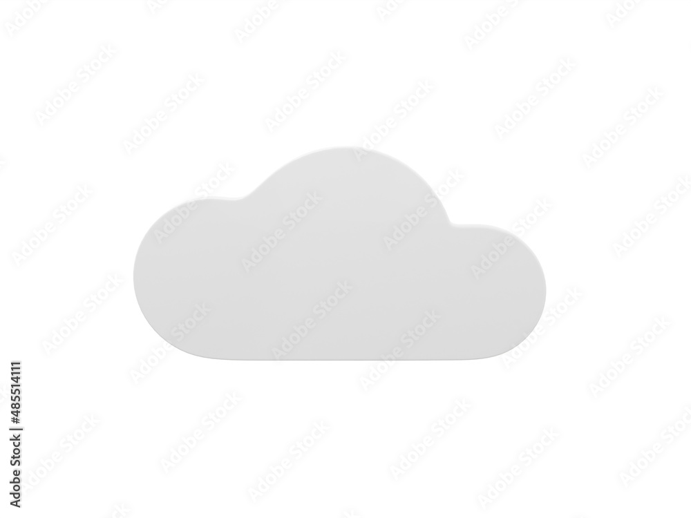 Poster white mono color cloud front view on white solid background. minimalistic design object. 3d renderin