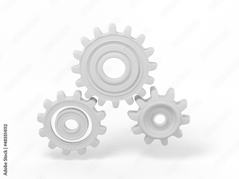 Poster white mono color gears on a white solid background. minimalistic design object. 3d rendering icon ui