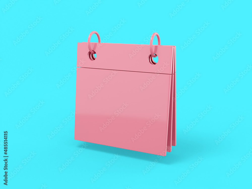 Poster pink one color desk calendar on blue flat background. minimalistic design object. 3d rendering icon 