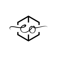 letter C and O, CO, OC logo, handwriting monogram line art design template