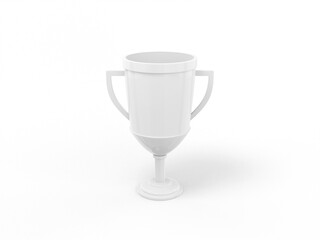 White one color cup of the winner on a white flat background. Minimalistic design object. 3d rendering icon ui ux interface element.