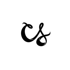 letter C and S, CS, SC logo, handwriting monogram line art design template