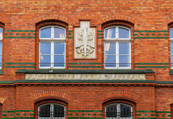 Brick facade of the old post office building in Sopot, Poland