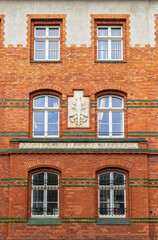 Fototapeta na wymiar Brick facade of the old post office building in Sopot, Poland