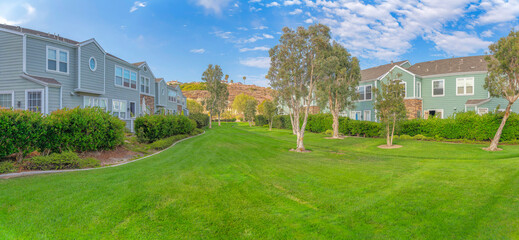 Lawn in the middle of a residential area with a view of the mountain at Carlsbad, San Diego, CA