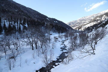 creek covered with snow in winter.Turkey