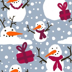 Winter seamless snowman pattern for fabrics and textiles and packaging and gifts and cards and linens and kids 
