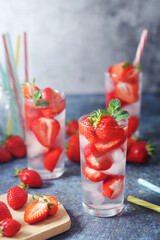 Fresh strawberry drink with ice