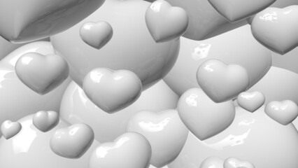 various sizes of white shinny hearts scattered in the air