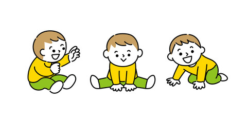 座ったりハイハイしながら笑う赤ちゃん