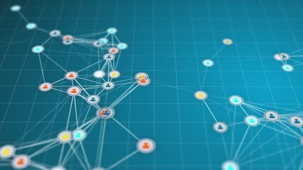 Animation of network of connections and white people icons interacting over cityscape with clouds on blue sky in the background. Global network connections and social networking concept. - Powered by Adobe