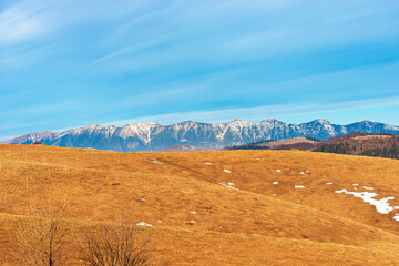 Mountain range of Monte Baldo (Baldo Mount) in winter view from Lessinia Plateau Regional Natural Park. Velo Veronese municipality, Verona Province, Veneto and Trentino-Alto Adige, Italy, Europe.