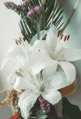 White lily flowers in bouquet. 