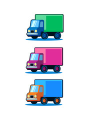 A set of three colorful trucks. Isolated vector illustration