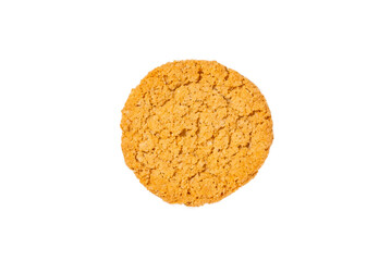 One Round cookie biscuit over white isolated background, top view.