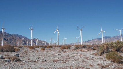 Windmills turbine rotating, wind farm power plant, alternative green renewable energy generators,...
